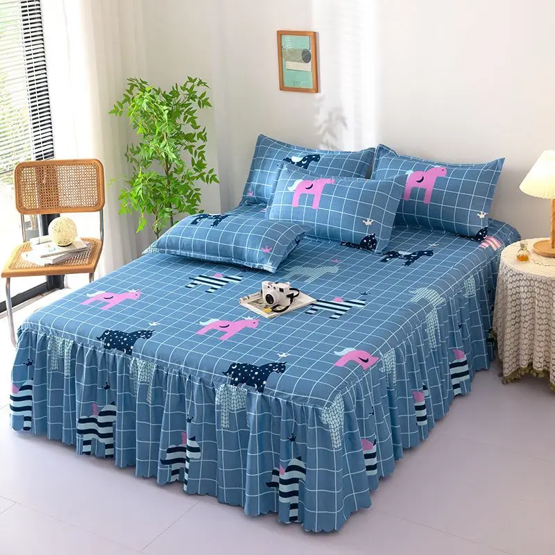 Bed Skirt Cotton Bedspread Set Embroidery Bed Dress Pillow Cases 3 Pieces/Set for King/Queen Double 1.2/1.5/1.8/2M Sheet Cover