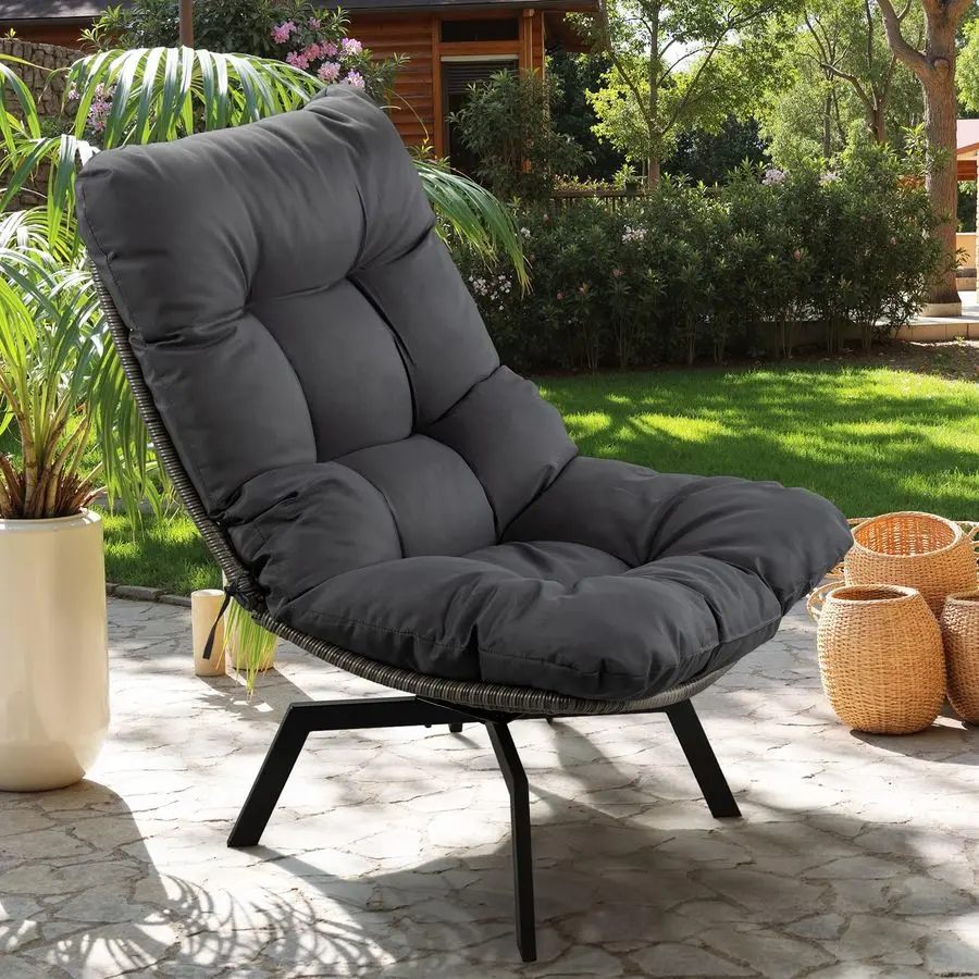 

Поворотный плетеный стул, кресло из полиэтилена из ротанга с подушкой, большое кресло для отдыха в патио для улицы, в помещении, на балконе, заднего двора, сада, L