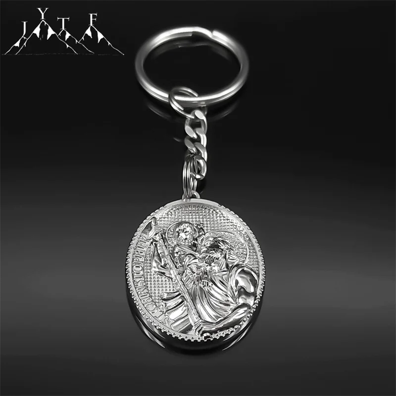 St. Christopher Key Chain Jesus Cross Alloy Pendant Key Ring Women Men Bag Pendant Accessories Gift Souvenirs Religious Jewelry