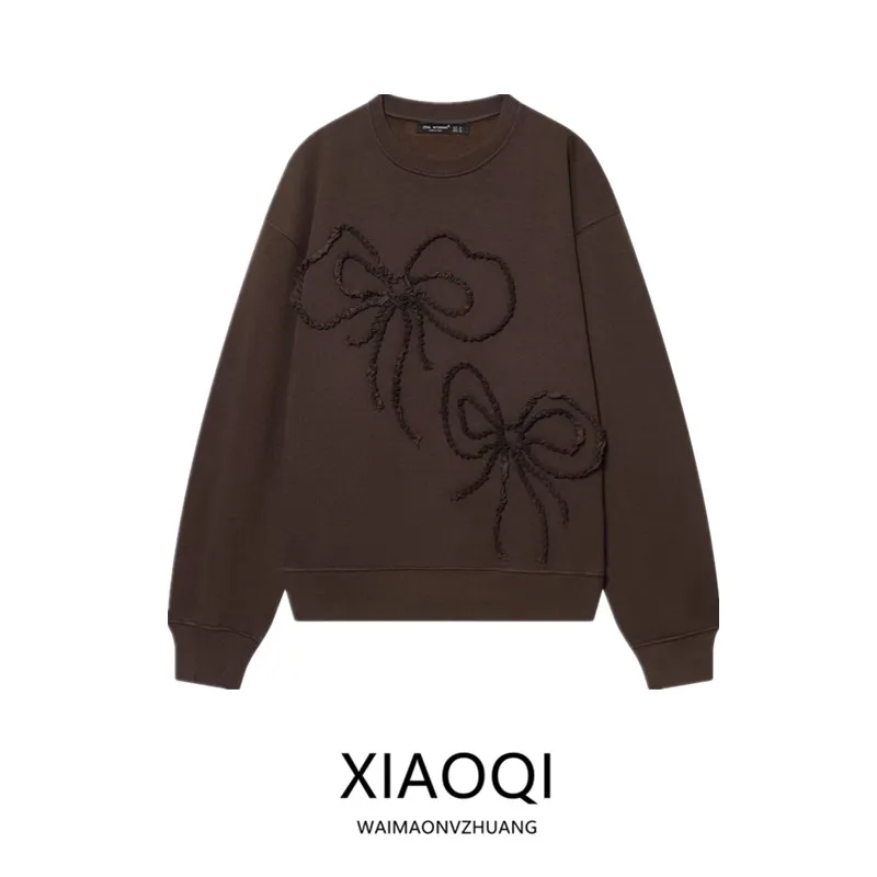 

Весна 2026: Женский модный свитшот с длинным рукавом, круглым вырезом и бантом, свободного кроя, удобный, для женщин