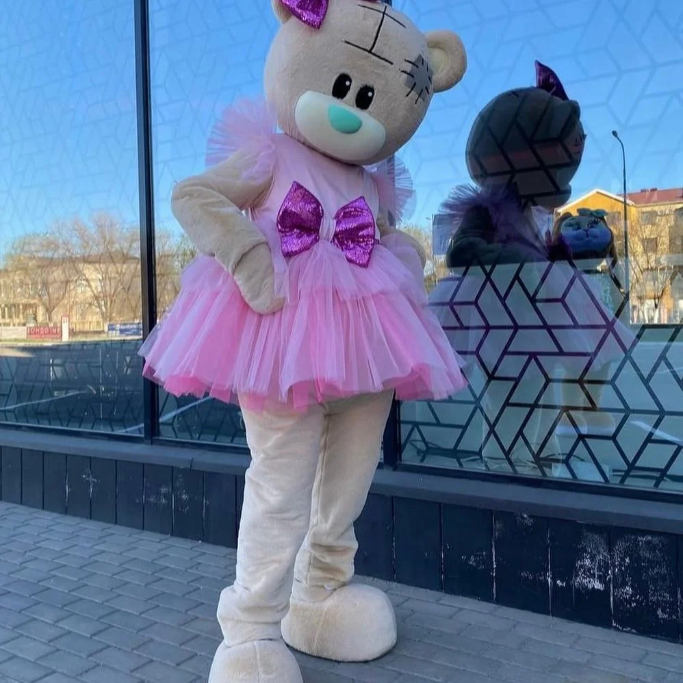 

Розовый костюм-фурсьют медведя-талисмана для взрослых: на день рождения, свадьбу, ролевые игры, мероприятие, косплей, аниме