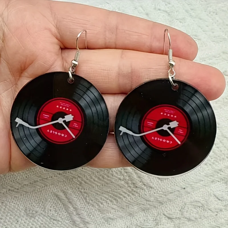 Simple estilo clásico disco de vinilo Retro fonógrafo cúpula de cristal señoras colgantes pendientes amantes de la música joyería regalos