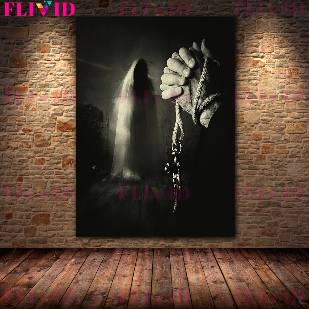 Flying Witch And The The Ghost Of The Haunted House Vintage Wall Art Print Angels,Believers,Demons Art Poster Print Decoration
