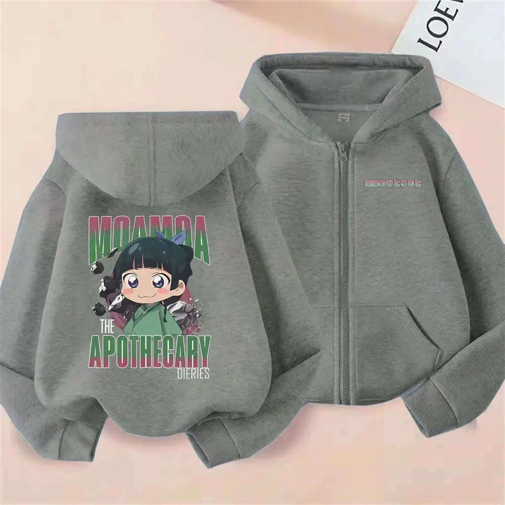 أنيمي يوميات الصيدلي قلنسوة بسحاب Kawaii مضحك Maomao الجرافيك زمم سترة معطف الرجال النساء القطن المتضخم هوديس #2