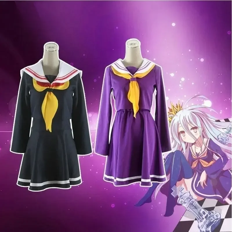 

Anime No Game No Life Cosplay Shiro Cosplay Costume Halloween Carnival Women Dress Sailor Suit Japanese School Uniforms