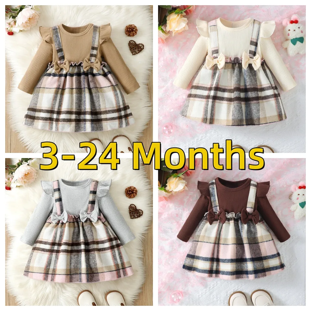 3-24 Months Baby Girl Dress Long Sleeved Checkered Dresses Spring&Autumn Clothing Fashion Birthday Dress for Toddler Girl