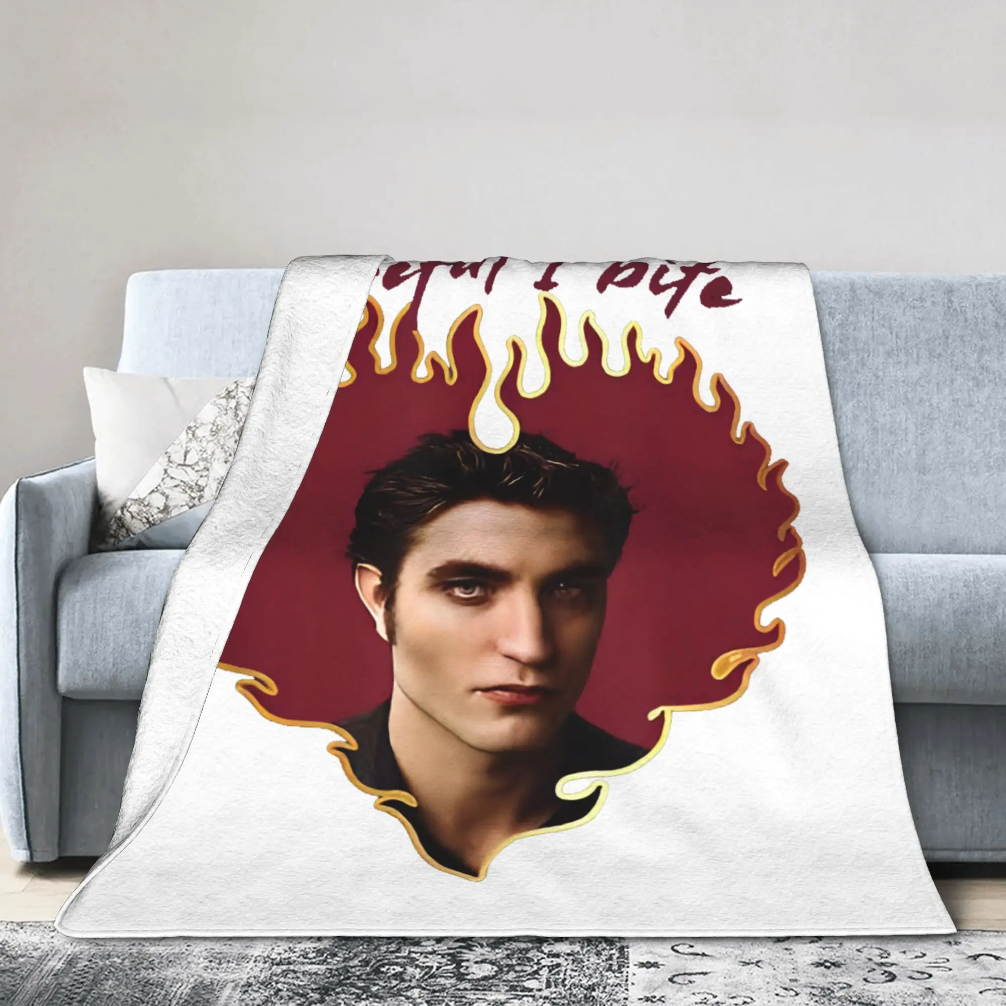 Twilights Vampire Edward Cullen Funny Knitted Blanket Flannel Careful I bite Ultra-Soft Throw Blankets Bedding Multifunction