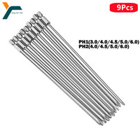 9Pcs Cross Screwdriver Bit 1/4'' Hex Shank Phillips Head Wind Drill 200mm Wrench Magnetic Socket Tool PH1 PH2 4.0 4.5 5.0 6.0