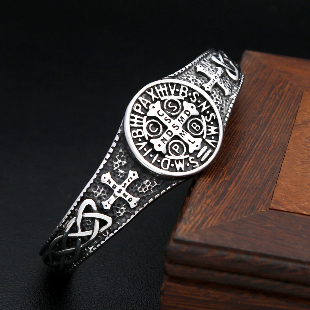 316L New Classic Saint Benedict CSPB Bracelet For Men Women Stainless Steel Cross Opening Bangles Fashion Jewelry Dropshipping