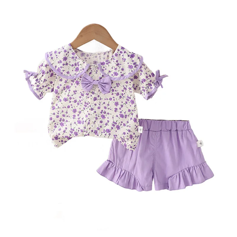 Sommer-Mädchen-Set für Kinder, Kleinkind-Outfits, 2024, koreanische Mode, Kurzarmhemden und Shorts, Anzug für Kinder, Mädchen, Säuglingskleidung