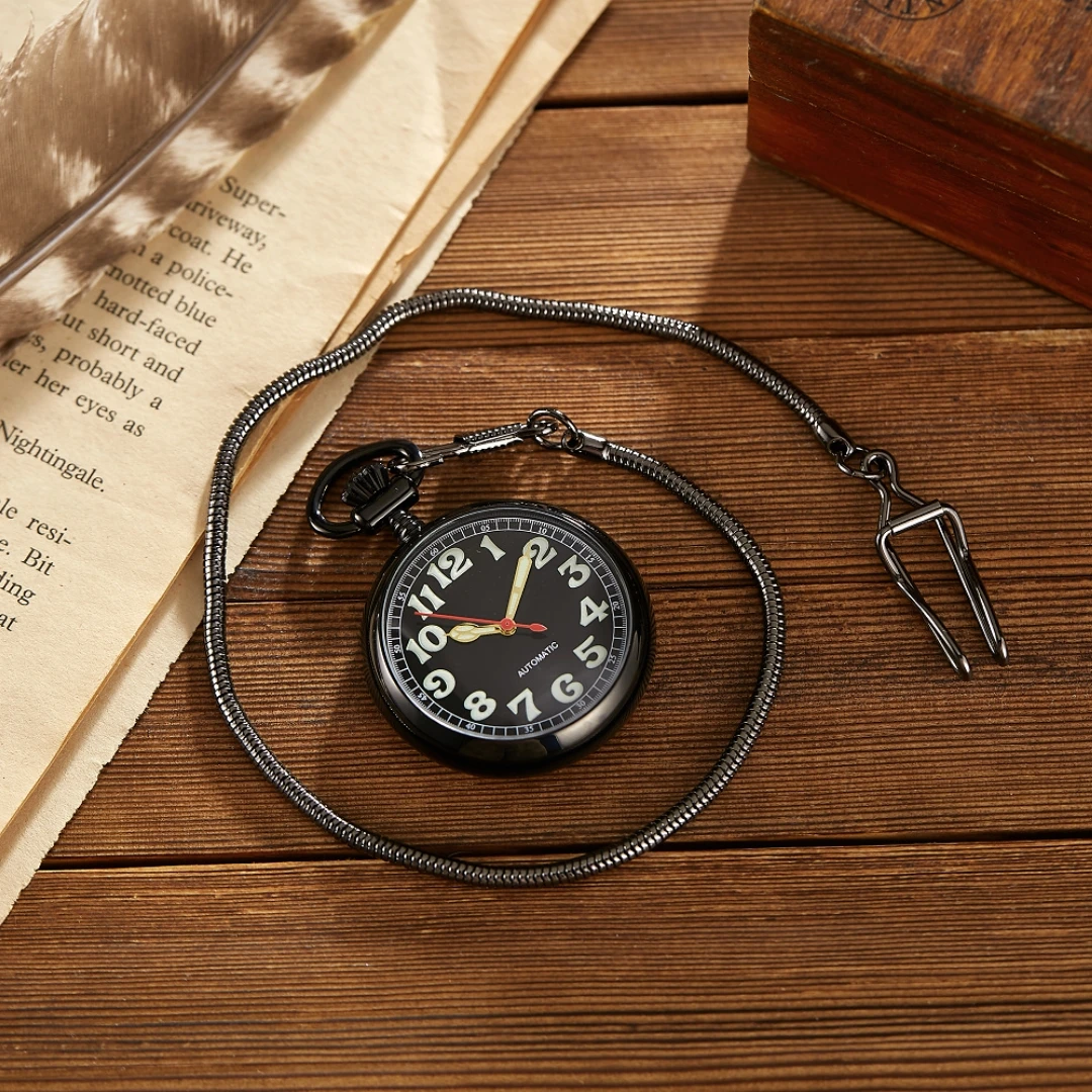 Luminous Pocket Watch Copper Mechanical Pocket Reloj Clock Men Skeleton Steampunk Chain Pendant Male Watches 2023