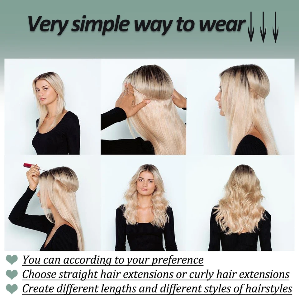 Extensión de cabello natural sin clips, cabello sintético largo y lacio, tono rubio y negro mezclado, postizo para mujer 4