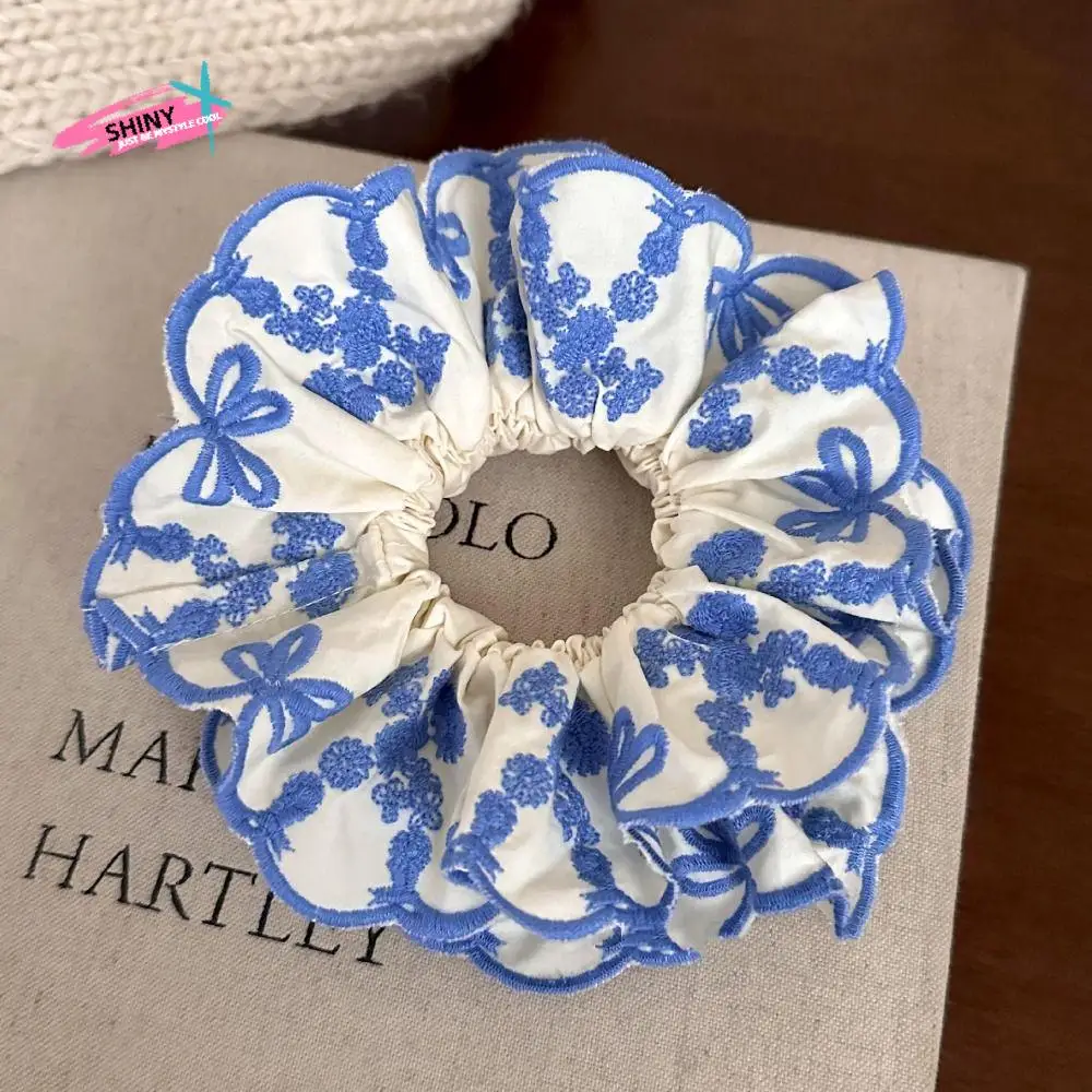 

Sweet Flower Shape Lace Scrunchies Bow Cloth Embroidery Large Hair Scrunchies Ballet Style Oversize Exaggerated Hair Rope Daily
