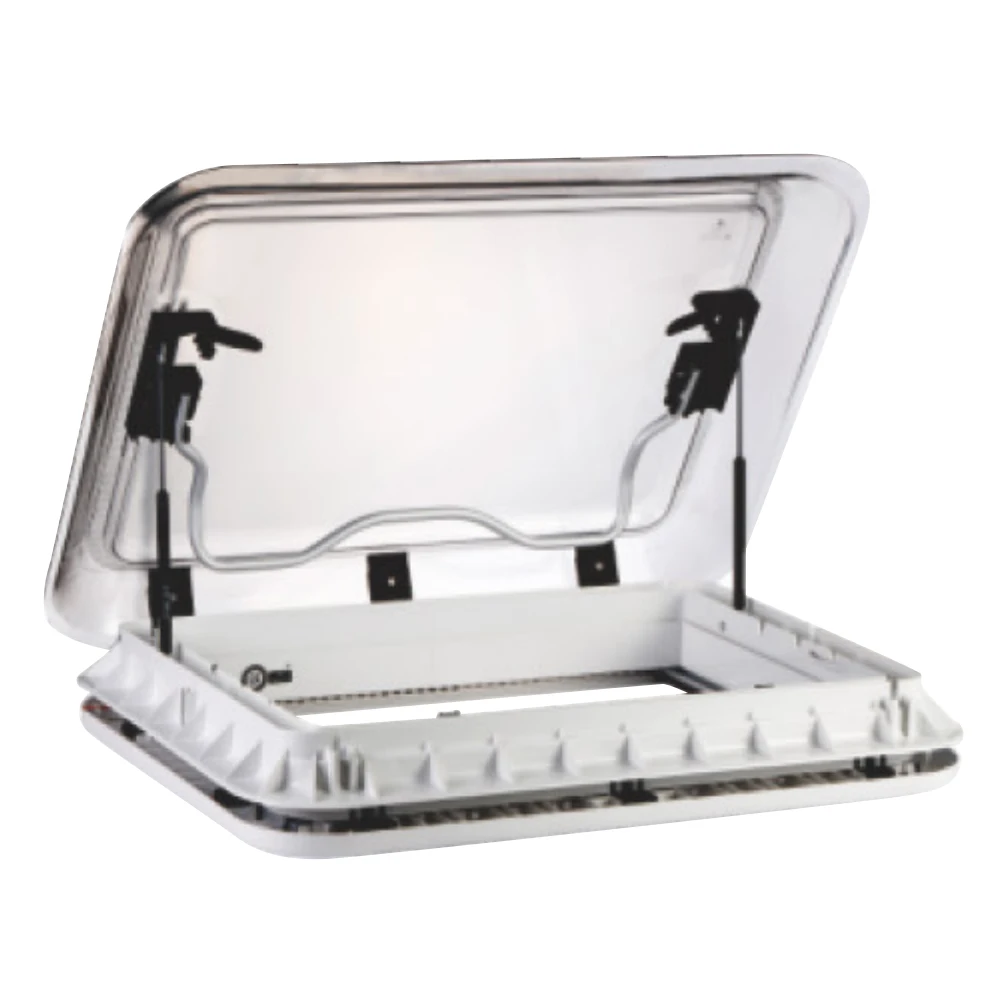 12V RV Skylight Vent Window, Manual Push‑out Roof Hatch With Light, Sunshade & Mosquito Net for Camper Van Modification