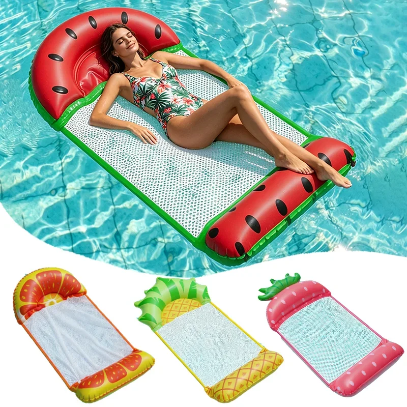 Foldable Fruits Floating Water Hammock Lounger Water Toys Inflatable Floating Bed Chair Summer Swimming Pool Water Hammock Bed