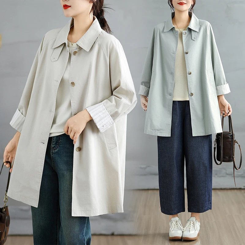 เสื้อแจ็คเก็ตผู้หญิงทรงยาวปานกลาง ปกพับติดกระดุมเม็ดเดียว สไตล์เรียบง่าย ดูดี มีสไตล์ เหมาะกับการเดินทาง ใช้ได้หลากหลาย สำหรับฤดูใบไม้ผลิและฤดูใบไม้ร่วง