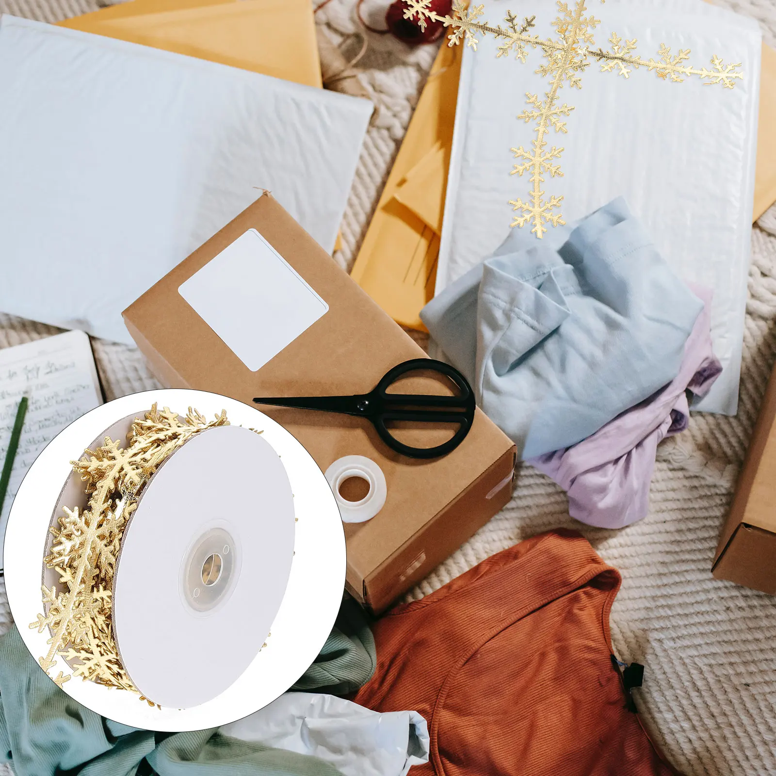 

1pc Gold Silver Polyester Snowflake Christmas Wrapping Gift Decor Diy Crafts Sewing Scrapbook Floral Packaging Present Bows Xmas