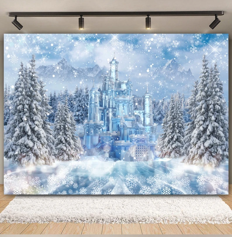 Winter Ice Castle Christmas Backdrop Frozen Wonderland Snowy Forest Xmas Kids Baby Portrait Photography Background Photo Studio