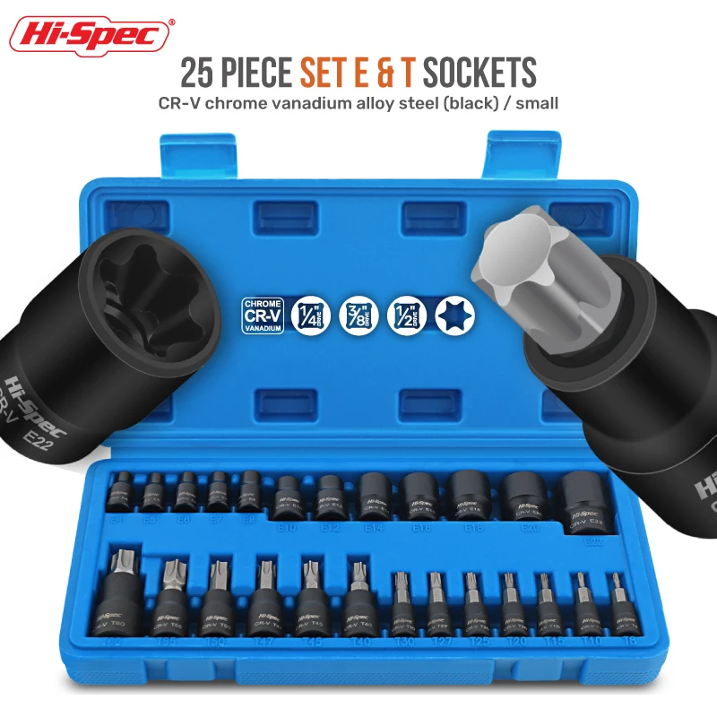 Hi-Spec CRV E-type T-type Star Socket Head Long Short Socket Sleeve Set Screwdriver Bit Socket 1/4\