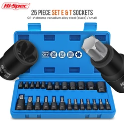 Hi-Spec CRV E-type T-type Star Socket Head Long Short Socket Sleeve Set Screwdriver Bit Socket 1/4