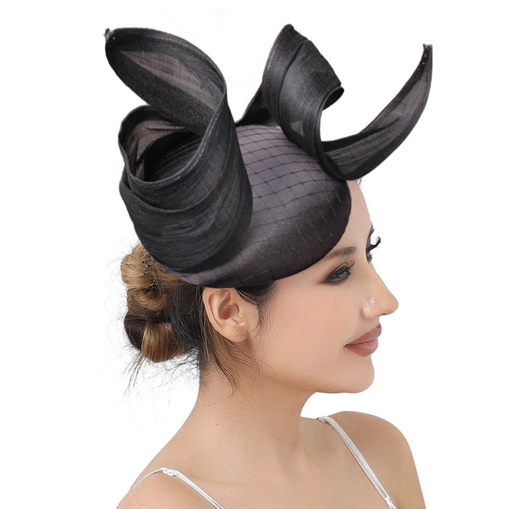 Women's High-Quality Silk-Linen and satin Fascinator Hat Headwear Cocktail Wedding Bride Hair Accessories with hair clip