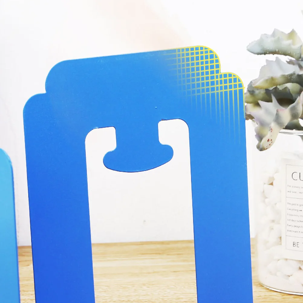 

4Pcs Metal Bookends Iron Creative Design Nonskid Book Supports Blue for Office School Desk Shelf Organizer Files Magazines