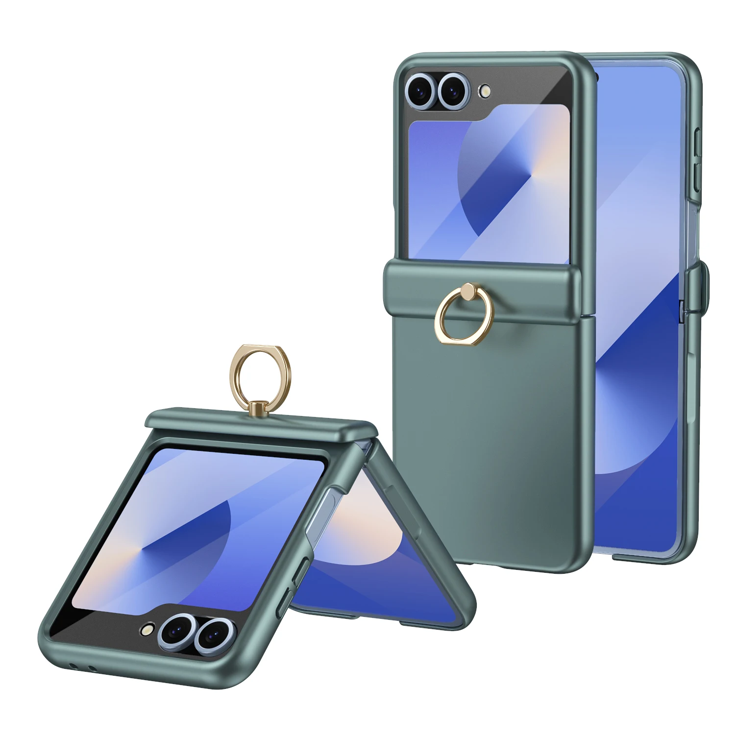 For Samsung Galaxy Z Flip 5 6 Case Ring Matte With Mirror Film Hinge All-inclusive Folding Shockproof Hard Cover Accessories