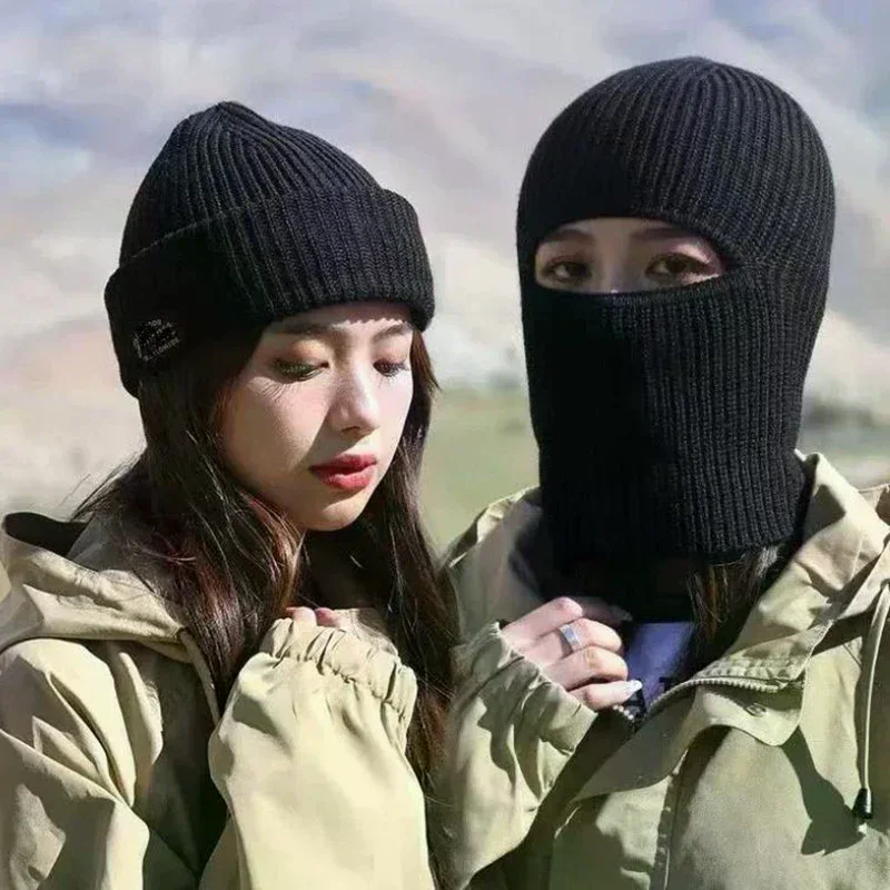 

Вязаная шапка, зимняя хлопковая утолщенная теплая шапка для езды на велосипеде на открытом воздухе, маска 2 в 1, полнозащитная шапка для лица, наушники, шапка-балаклава