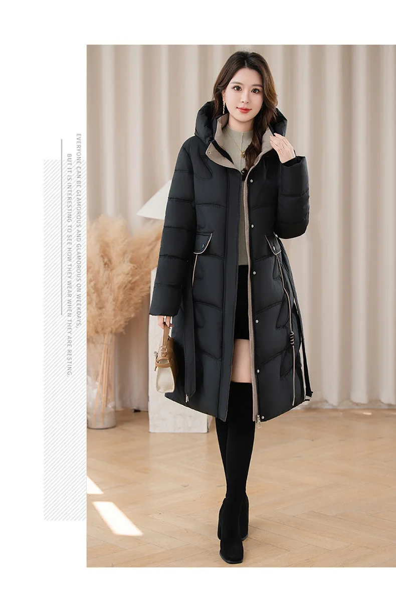 سترة نسائية باركاس بغطاء للرأس وسحاب سميك كاجوال وأكمام طويلة معاطف متوسطة الطول بجيوب ملابس خارجية أنيقة دافئة للخريف والشتاء #6