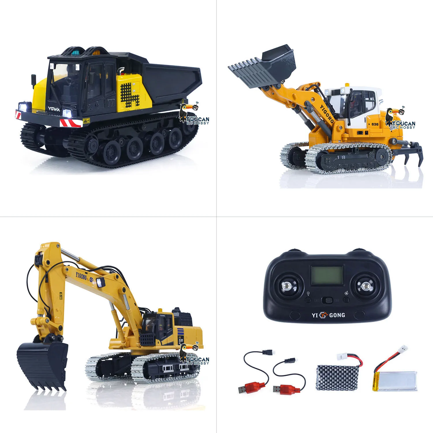 1:50 Remote Control Excavator PC520 Electric RC Digger Loader LR636 Model Crawler Dump Truck T14R RTR Lights Sounds Toy Model