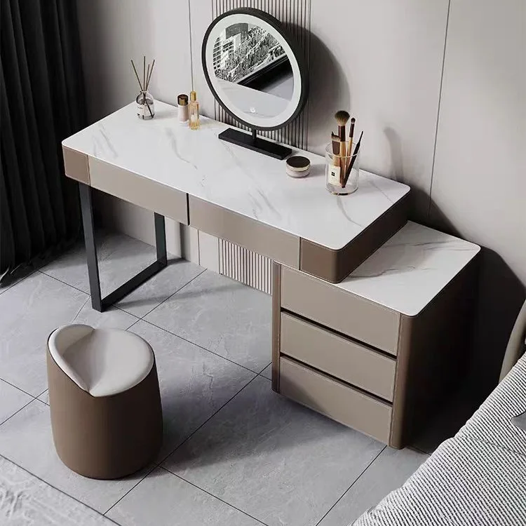 Bedroom high-end saddle skin rock slab three-bucket cabinet dresser storage integrated dresser
