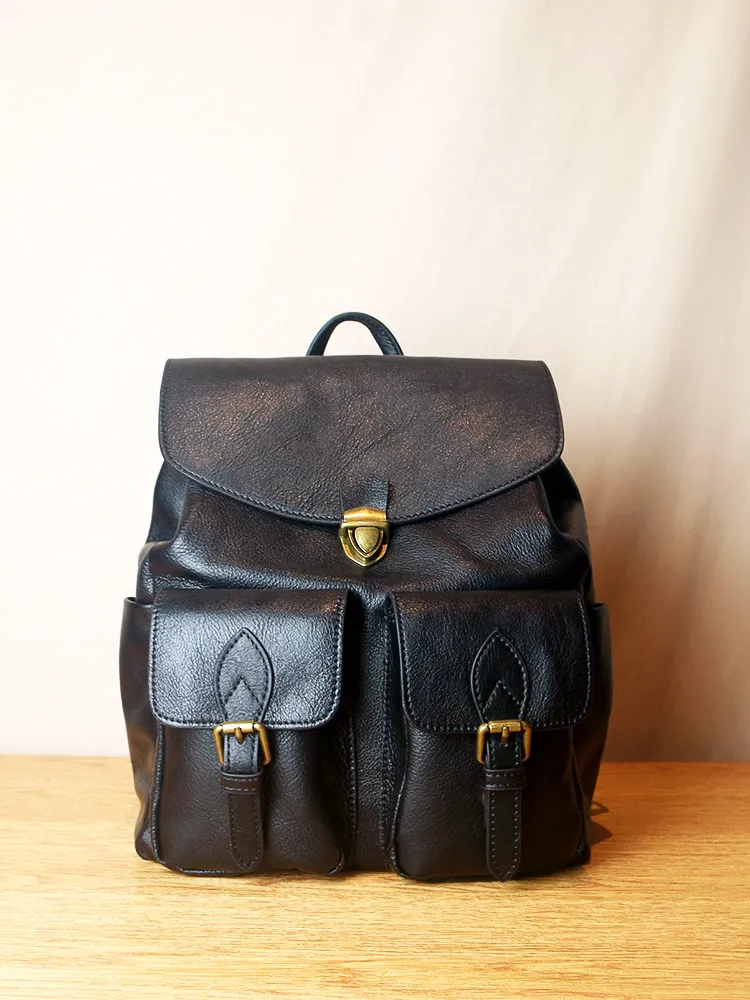 Luxury High-Grade Backpack Women's Genuine Leather  First Layer Cowhide Backpack Women's Large Capacity Leather Schoolba