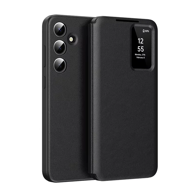For Samsung Galaxy S26 Ultra S25 S23 S24 S25Plus Case Original PU Leather Card Pocke Flip Smart Display Transparent Window Cover