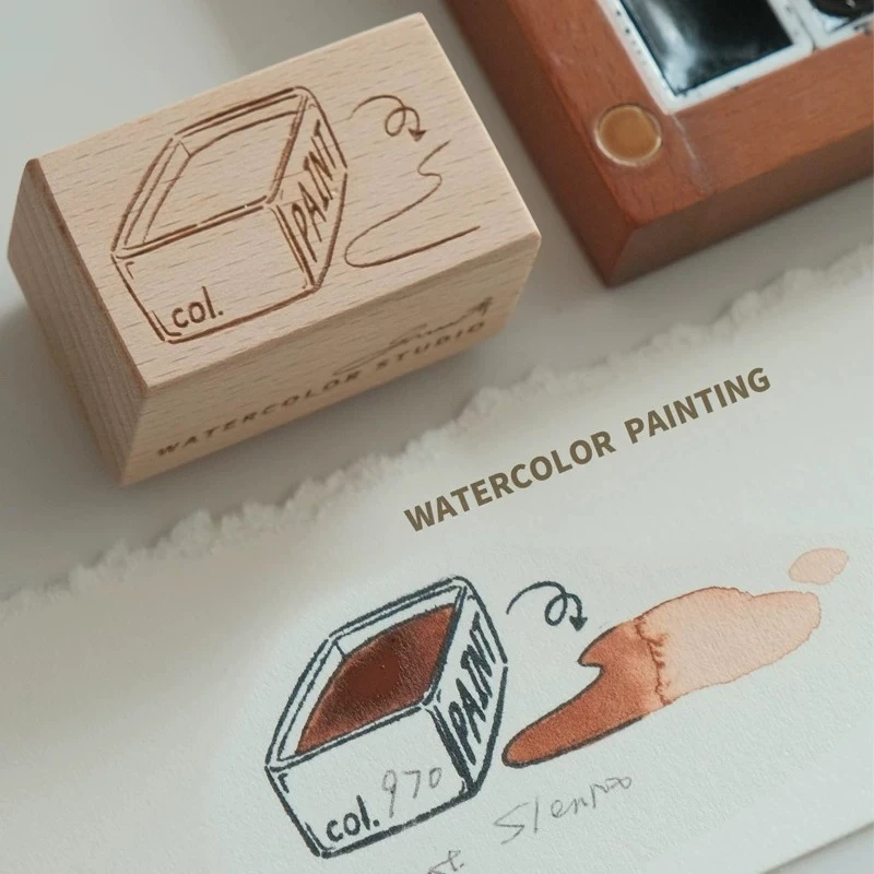 Karta kolorów akwareli z 6 przegródkami, drewniany stempel, próbka farb, pieczątka, artykuły plastyczne dla studentów do testowania kolorów, narzędzia do majsterkowania DIY. — zdjęcie produktu 5