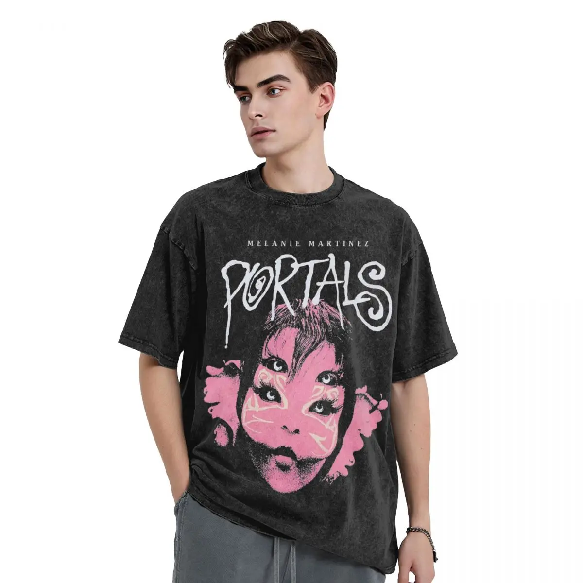 Creature Face Melanie Martinez Washed T Shirts Streetwear Hip Hop T-Shirt Tee Shirt Men Women Cotton Oversize Graphic Printed