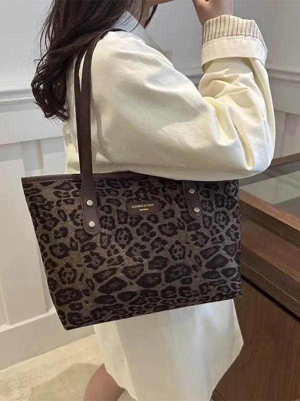

Ele Leopard Print Large Capaci oulder Bag Women's Faionable Tote Bag Spring Summer Casual Sle Double Strap Zipper