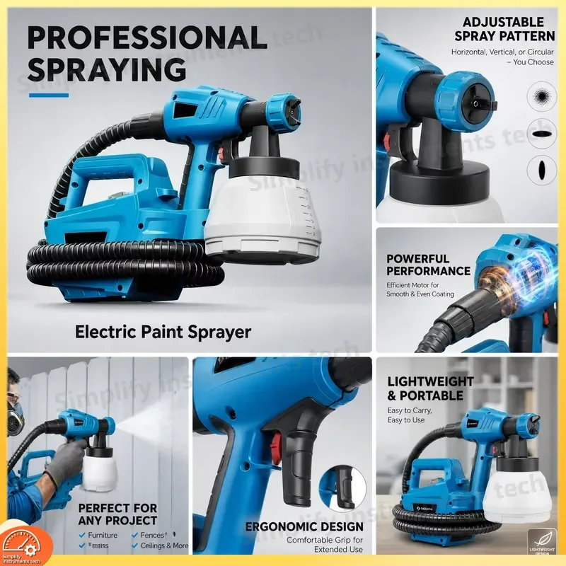 800W HVLP Paint Sprayer with 1300ml Detachable Tank 3 Nozzles 3 Spray Patterns for Fence Shed Decking Garden