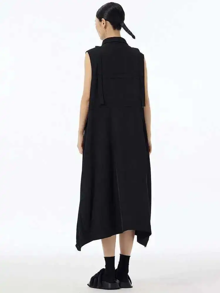 Feminino exército verde botão tamanho grande midi camisa casual vestido nova lapela sem mangas moda maré primavera verão