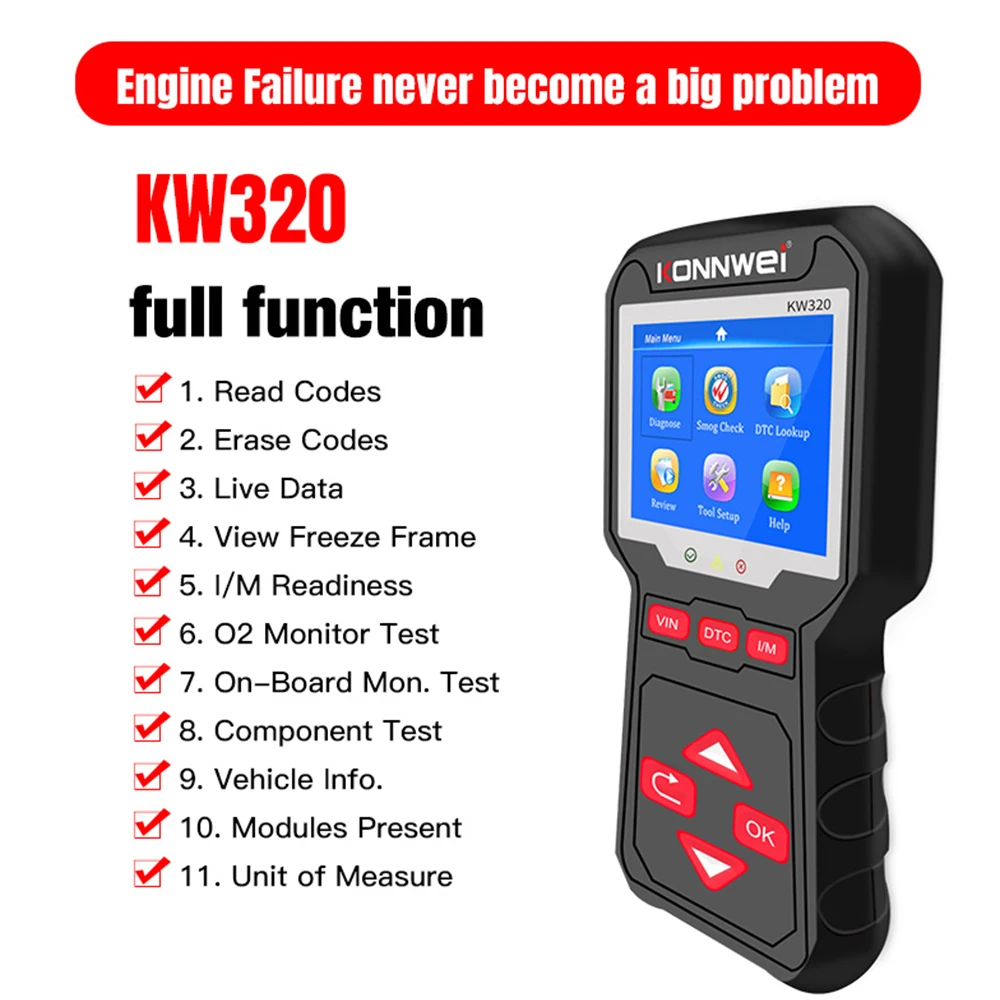 KONNWEI KW320 Obd2 Car Scanner Obd Auto Tools Obd 2 Diagnostic Tool Professional Automotive Scanner Car Code Reader for Auto