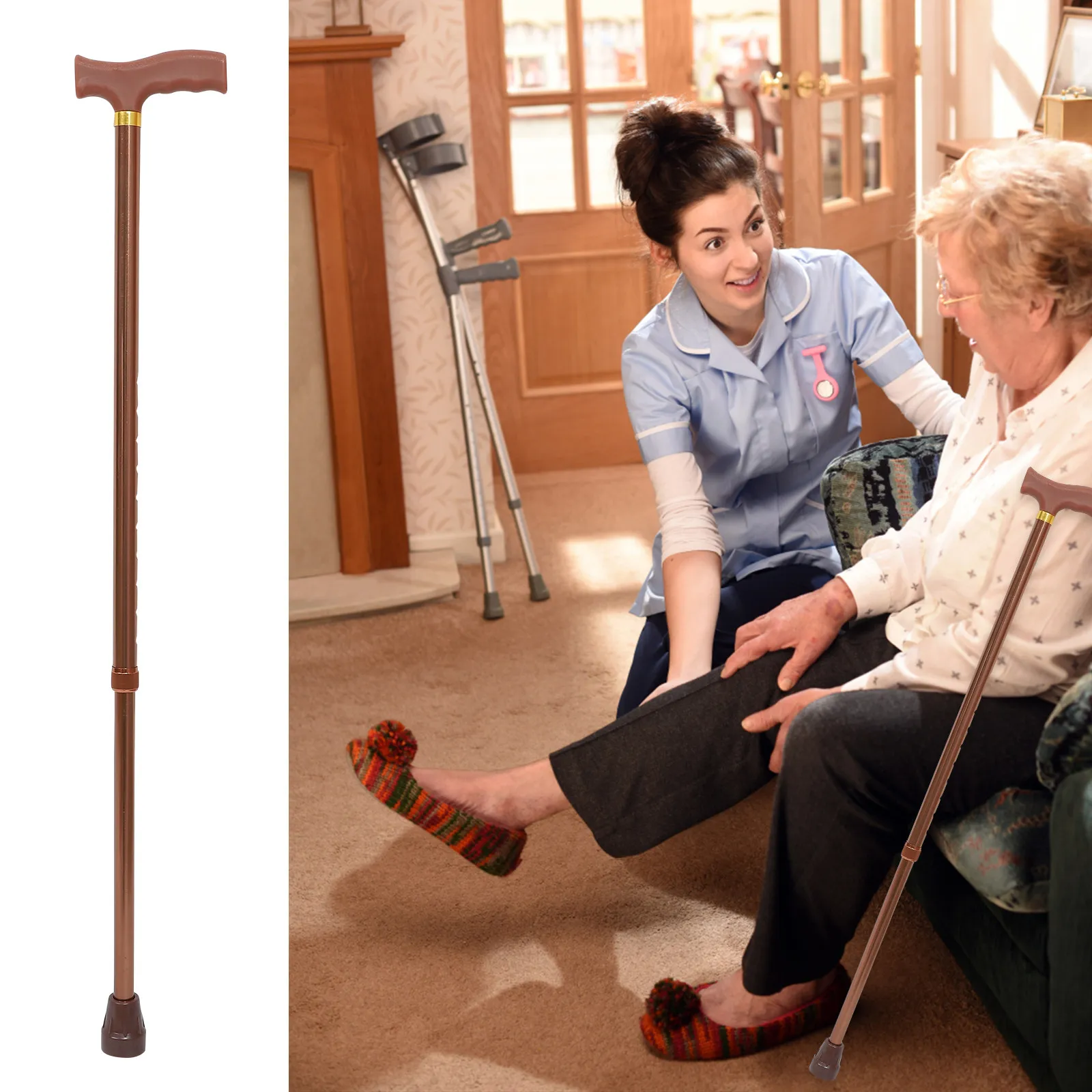 

1Pcs Aluminum Alloy Walking Cane Retractable Adjustable Elderly Walking Stick Lightweight Non-Slip Outdoor Trekking Hiking
