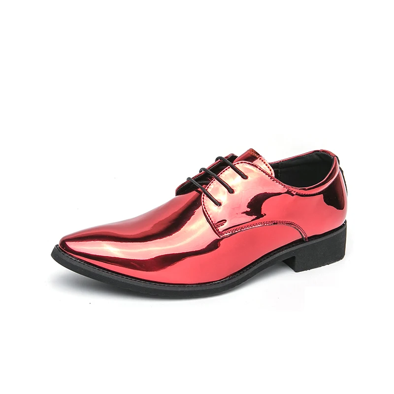 2025 Zapatos de charol de calidad para hombre, zapatos de boda rojos de talla grande 38-46, zapatos de vestir suaves de cuero dorado, verde y azul para hombre