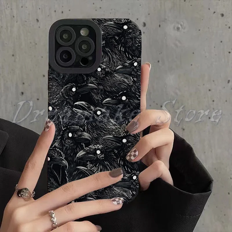 Raven Pattern Phone Case for Iphone 11 Pro Max Iphone 16 Pro Max Iphone 13 Pro Max Iphone 14 Pro Max Iphone 15 Pro Max Case