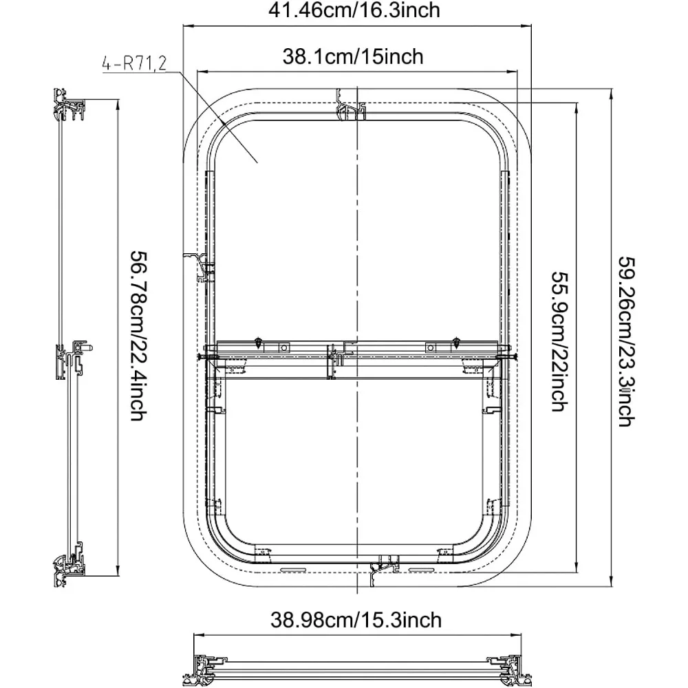 استبدال نافذة RV المنزلقة العمودية، 15 وات × 22 ساعة، مع شاشة شبكية للمركبات العتيقة