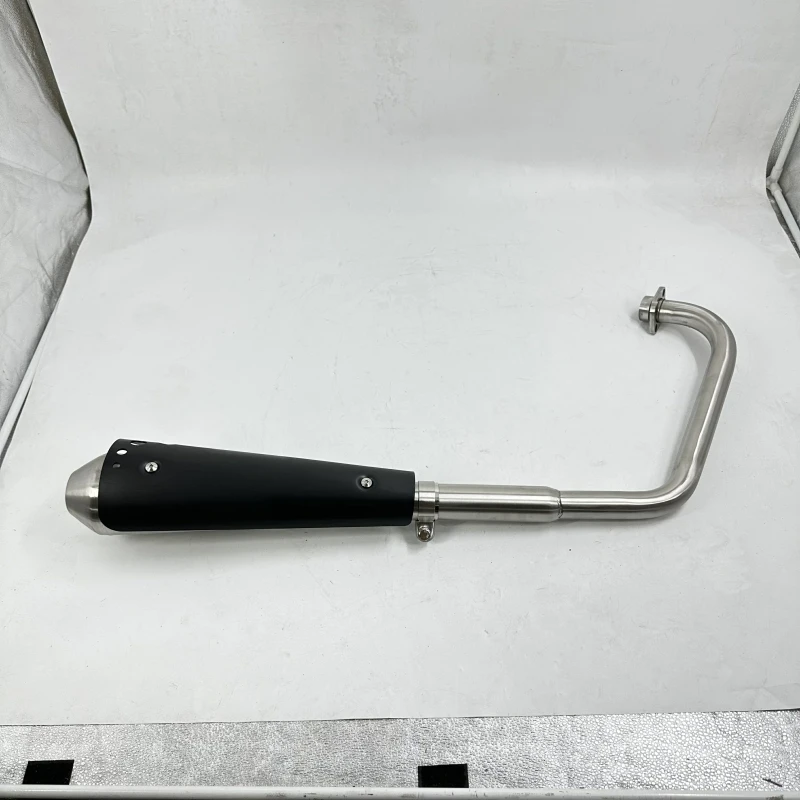 Motorcycle EXHAUST SYSTEM - COMPLETE - QUIET - BRUSHED - DOUBLE LAYERED - WITH BLACK GUARD For MUTT Motorcycle Parts MPT-1487