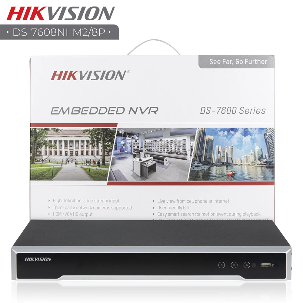 4K 8K Hikvision NVR 8CH 8 PoE Ports 128Mbps Bandwidth Support 2-SATA 16TB IP Speaker H.265+ for Home Business HDMI VGA VCA POS
