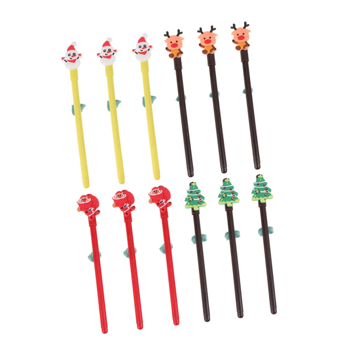 

12Pcs Christmas Gel Pens Set Premium Plastic Easy Writing Funny Shapes Great for Festival Gift Tree Santa Clauses