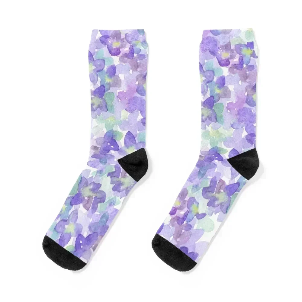 Hand painted watercolor violet lilac lavender green floral Socks Novelties professional running Girl'S Socks Men's