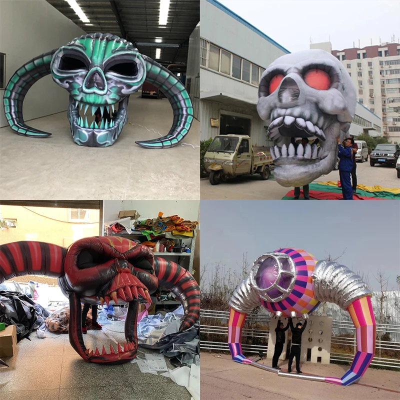 

3M Giant Inflatable Skull Playground Toys Hanging Ghost Head Arch Horror Props Bar Stage Halloween Decoration for Nghtclub Lawn