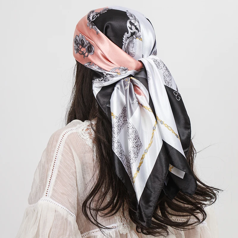 Mode Satin Seide Quadrat Schal Print Design Frauen Schal Und Wraps Stirnband Moslemisches Hijab Schals Haarband Kopftuch 90*90 cm