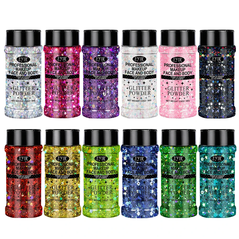 EYIR 13 Colors Available Holographic Glitter Set 2PCS 80g Fine 50g Chunky Glitter Flakes for Resin Tumblers DIY Craft Decoration